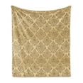 thumbnail image 1 of Autumn Damask Soft Flannel Fleece Throw Blanket, Rococo Oriental Style Floral Motifs Designed in Repeated Pattern Image, Cozy Plush for Indoor and Outdoor Use, 70" x 90", Ecru and Camel, by Ambesonne, 1 of 5