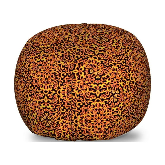 Autumn Damask Storage Toy Bag Chair, Abstract Style Ornamental Swirling Strokes Cluttered Warm Tones, Stuffed Animal Organizer Washable Bag, Small Size, Vermilion Charcoal Grey, by Ambesonne