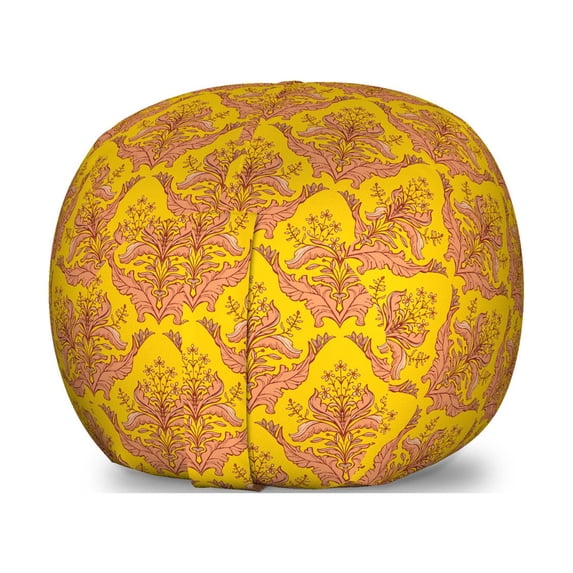 Autumn Damask Storage Toy Bag Chair, Floral Theme Inspired Classic Ornamental Pattern Depiction, Stuffed Animal Organizer Washable Bag, Large Size, Earth Yellow and Dark Peach, by Ambesonne