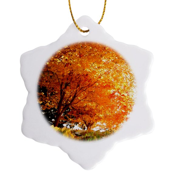 3drose, Autumn Day, 3 inch Snowflake Porcelain Ornament