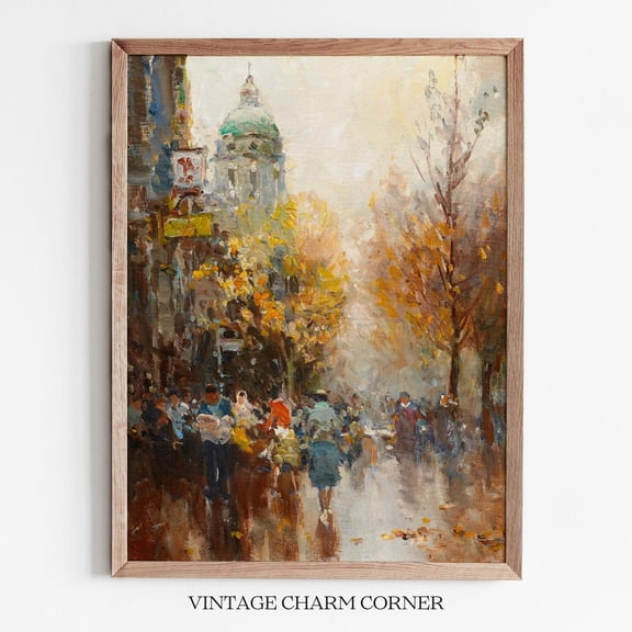 Autumn Day Milan Street Scene Unframed Paper Print