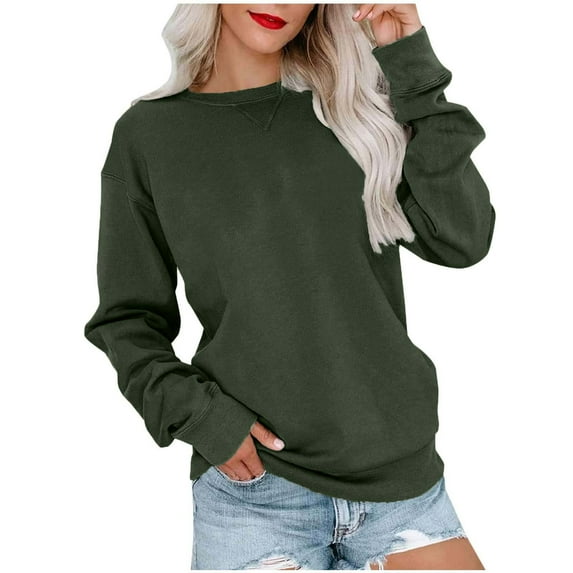 Autumn Sweatshirt for Women Casual Long Sleeves No Hoods Solid Color Pullover Ladies' Sweatshirt Gym Training Athletic Sweatshirts Plus Size Daily Wear