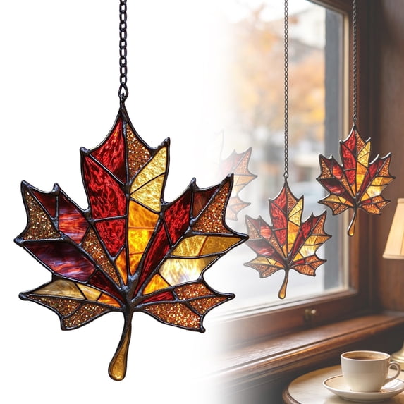 Autumn Decor Maple Leaf, 5.91 in Fall Stained Glass Window Hanging, Fall Suncatcher, Acrylic Hanging Fall Decor Fall Crafts, Autumn Indoor Gathering Decor, Christmas Stocking Stuffer Fall Gifts,B1