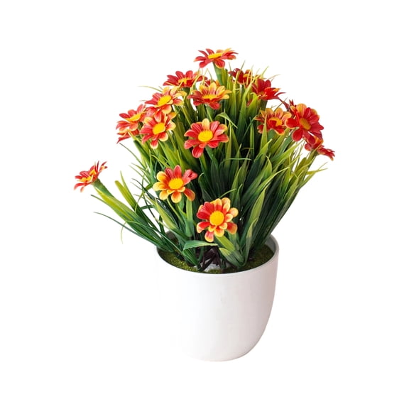 Autumn Decor Spring Chrysanthemum Artificial Flower Potted Set Home Simulation Green Plant Decoration Ornaments (Saffron)