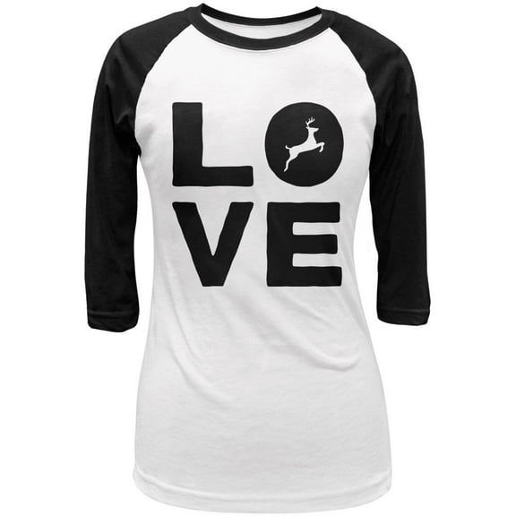 Autumn Deer Love Juniors 3/4 Sleeve Raglan T Shirt White-Black SM