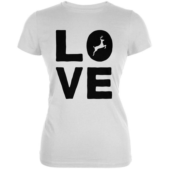 Autumn Deer Love Juniors Soft T Shirt White MD