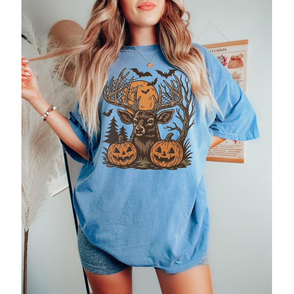 Autumn Deer Spooky Forest Buck Design T-Shirt All Size S-3XL