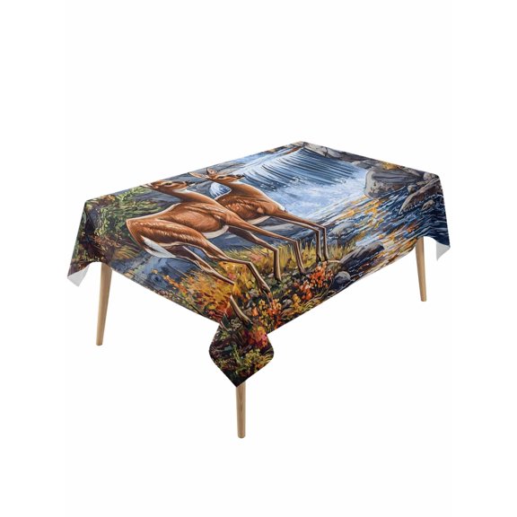 Autumn Deer Table Cloth, Farmhouse Elk River Waterproof Tablecloth for Rectangle Tables, Reusable Washable Fabric Table Cover for Restaurant Kitchen Dining Tables 60"x120"