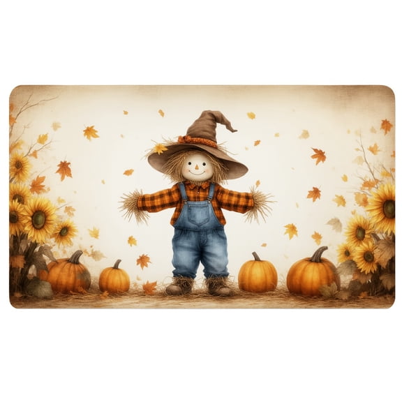 Autumn Desk Mat,A scarecrow standing in a field of pumpkins and sunflowers,Large Mousepad for Desk,Cloth Mouse Pad,Mouse Pad for Teachers Desk