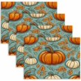 thumbnail image 1 of Autumn Dining Placemats Set of 4 Pumpkin Maple Leaves on Blue Pattern, Decorative Placemats 12x18 Inch for Indoor Outdoor Party, 1 of 7