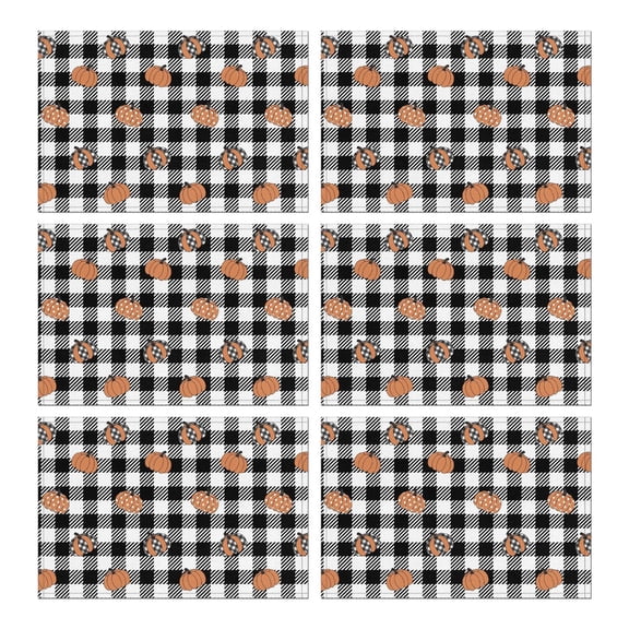 Autumn Dinner Placemats Set of 6, Durable Linen Table Mats with Pumpkin and Sunflower Pattern, Machine Washable Heat Resistant Rustic Fall Dining Table Mats