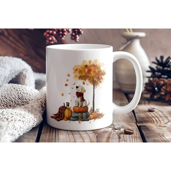 Autumn Dog Mug, Fall Leaves Cup, It’s Fall Y’all Coffee Mug, Cute Fall Decor Cup, Thanksgiving Gift for Her