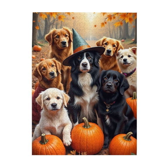 Autumn Dogs 500 Piece Jigsaw Puzzle For Adults Charming Fall Scene With Golden Retrievers Border Collie And Pumpkins Relaxing And Challenging Puzzle Game Great Gift Idea For Puzzle Lovers