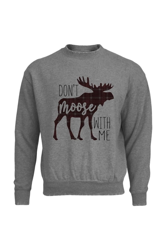 Autumn Don't Moose with Me Mens Destroyed Sweatshirt Heather X-SM