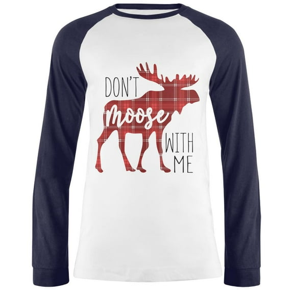 Autumn Don't Moose with Me Mens Long Sleeve Raglan T Shirt White-Navy LG