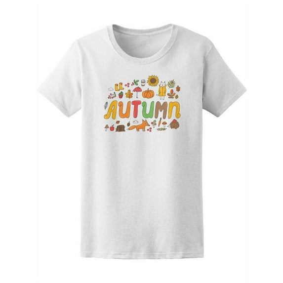 Autumn Doodle Elements Cat Fox T-Shirt Women -Image by Shutterstock, Female XX-Large