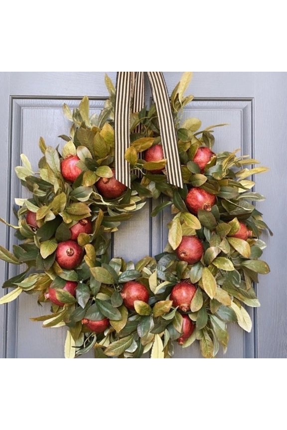 Autumn Door Wreath, Artificial Pomegranate Wreath for Front Door &Outdoor, Harvest Wreath for Thanksgiving, Spring& Garden,Halloween Home Party Decorations,17.7in
