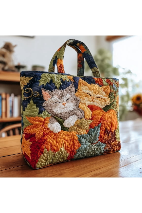Autumn Dreamy Cat Quilted Tote Bag,Handmade Patchwork Tote,Women Shoulder Bag,Gift For Her