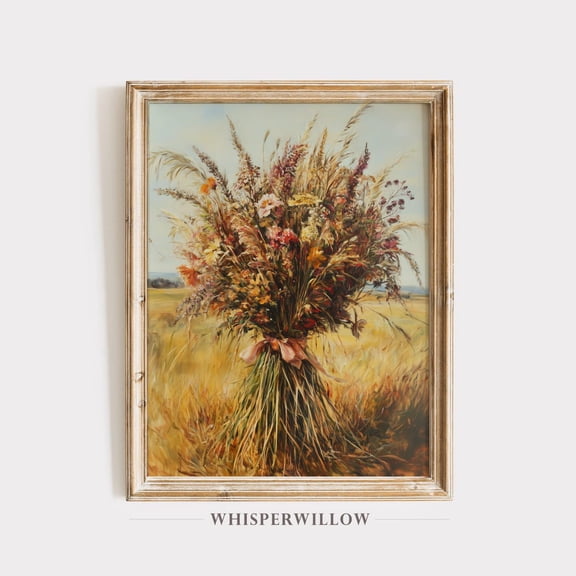 Autumn Dried Flower Bouquet, able, Rustic Fall Farmhouse Decor, Vintage Floral Artwork Unframed Paper Print