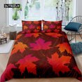 thumbnail image 1 of Autumn Duvet Cover Set Fallen Leaves Red Maple Leaf Nature Bedding Set Microfiber Sunshine Tree Wood, 1 of 5