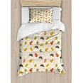 thumbnail image 1 of Autumn Duvet Cover Set, Illustration of Leafs from Fall Season Polka Dots and Hedgehogs Art, Decorative 2 Piece Bedding Set with 1 Pillow Shams, Twin Size, Eggshell and Multicolor, by Ambesonne, 1 of 3