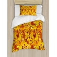 thumbnail image 1 of Autumn Duvet Cover Set, Shady Fall Oak Maple Tree Leaves on Faded Tones Seasonal Foliage Art, Decorative 2 Piece Bedding Set with 1 Pillow Shams, Twin Size, Earth Yellow Marigold, by Ambesonne, 1 of 3