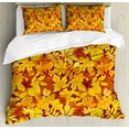 thumbnail image 1 of Autumn Duvet Cover Set, Shady Fall Oak Maple Tree Leaves on Faded Tones Seasonal Foliage Art, Decorative 3 Piece Bedding Set with 2 Pillow Shams, Calking Size, Earth Yellow Marigold, by Ambesonne, 1 of 3