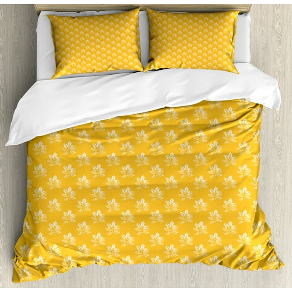 Autumn Duvet Cover Set, Simplistic Leaf Imprints Grunge Inspired Warm Tones Pattern Art Illustration, Decorative 3 Piece Bedding Set with 2 Pillow Shams, Queen Size, Pale Orange White, by Ambesonne