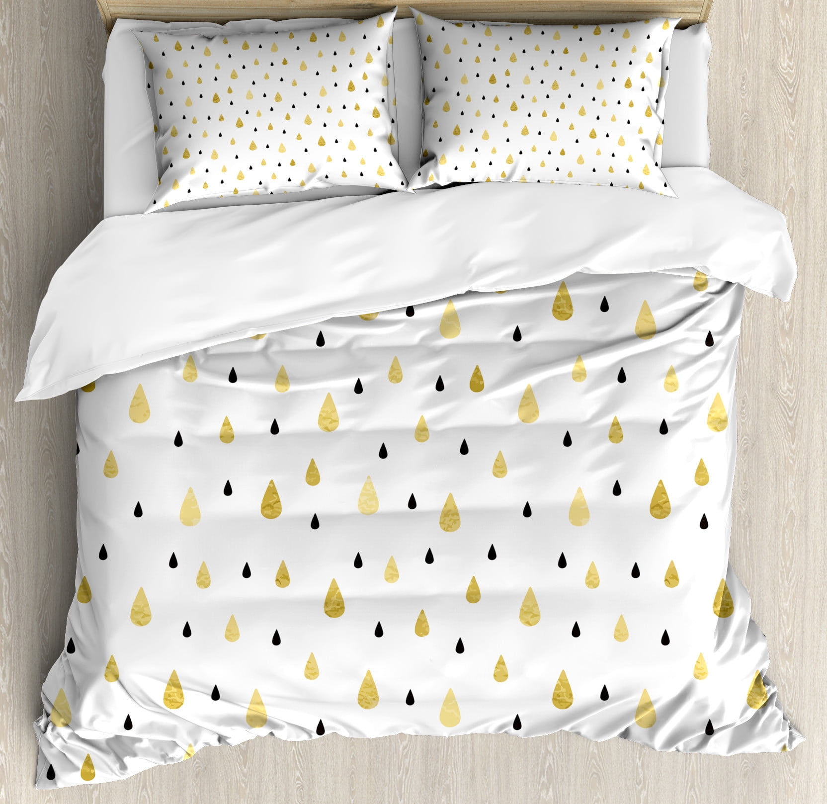 Mustard and Black Raindrop Pattern Queen Duvet Cover Set