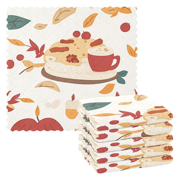 Autumn Element Cake 6 Pack Kitchen Cleaning Cloths 11'' x 11'', Super Absorbent, Soft Double Layer Plush for Dish and Surface Cleaning