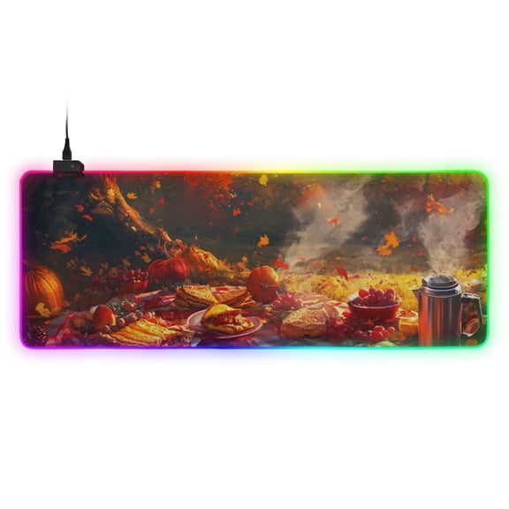 Autumn Evening Picnic RGB Gaming Mouse Pad Large Keyboard Mat Rubber Base 13 Light Modes