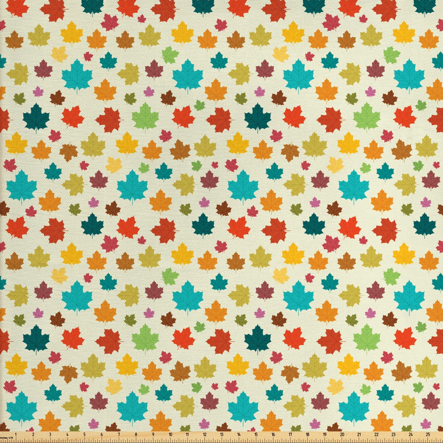 Ambesonne Autumn Fabric by the Yard Upholstery, Colorful Maple Leaves