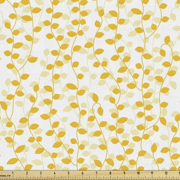 Ambesonne Autumn Fabric by the Yard Upholstery, Fall Season Leafy Foliage, 2 Yards, Earth Yellow White