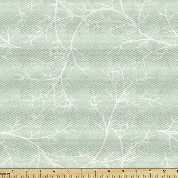 Ambesonne Autumn Fabric by the Yard Upholstery, Bare Tree Branches Pattern, 10 Yards, Pale Green White