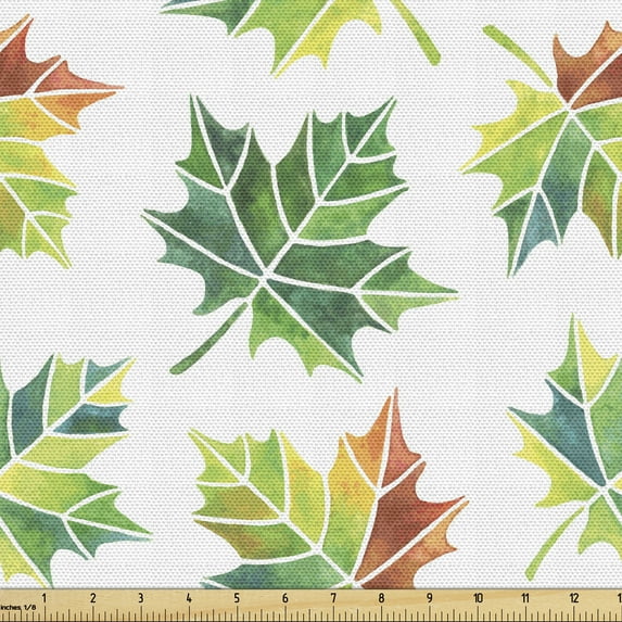 Ambesonne Autumn Fabric by the Yard Upholstery, Natural Maple Leafs Art, 2 Yards, Fern Green and Cinnamon