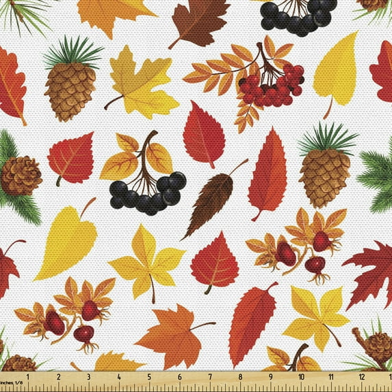 Ambesonne Autumn Fabric by the Yard Upholstery, Pine Cones Harvest Maple, 1 Yard, Multicolor