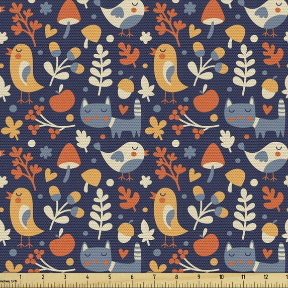 Ambesonne Autumn Fabric by the Yard Upholstery, Doodle Forest, 1 Yard, Multicolor