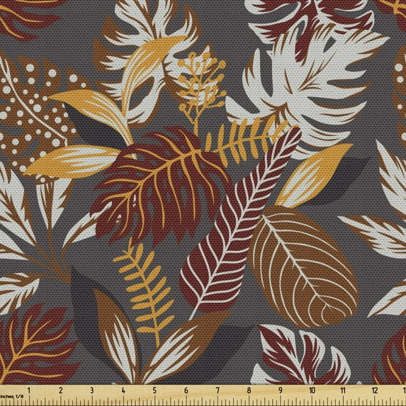 Ambesonne Autumn Fabric by the Yard Upholstery, Tropic Leaves in Earth Tones, 3 Yards, Dimgray and Multicolor