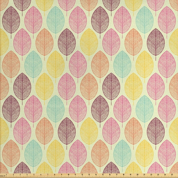 Ambesonne Autumn Fabric by the Yard Upholstery, Colorful Leaves Floral Art, 10 Yards, Cream Multicolor