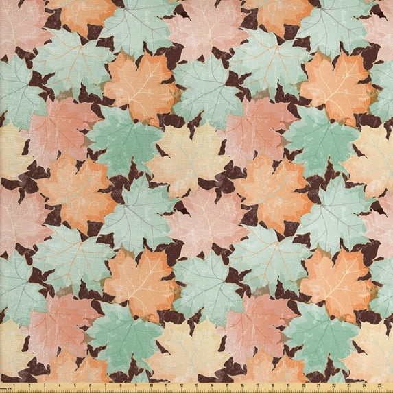 Ambesonne Autumn Fabric by the Yard Upholstery, Seasonal Leaf Silhouettes, 3 Yards, Multicolor