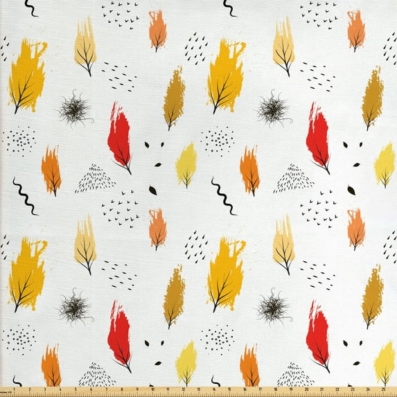 Ambesonne Autumn Fabric by the Yard Upholstery, Modern Art Themed Simplistic, 3 Yards, Earth Yellow Vermilion