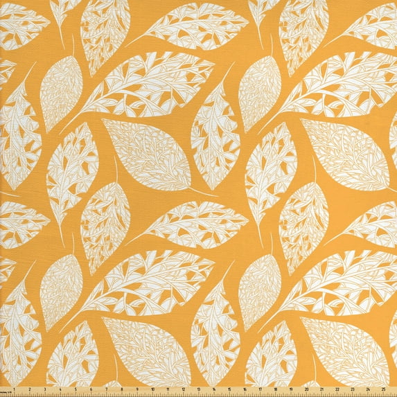 Ambesonne Autumn Fabric by the Yard Upholstery, Simple Delicate Leafs Detail, 10 Yards, Pale Orange White