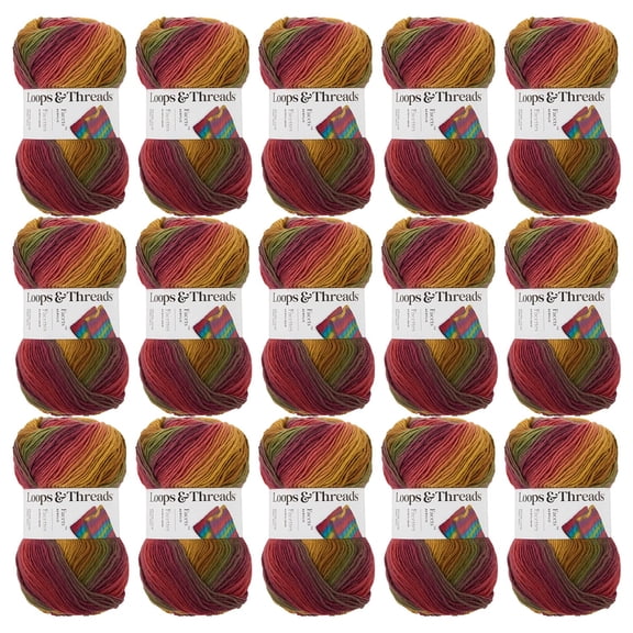 Loops & Threads Autumn Facets Yarn - Medium Weight Yarn for Knitting, Crochet, Weaving, Arts & Crafts, 15 Pack
