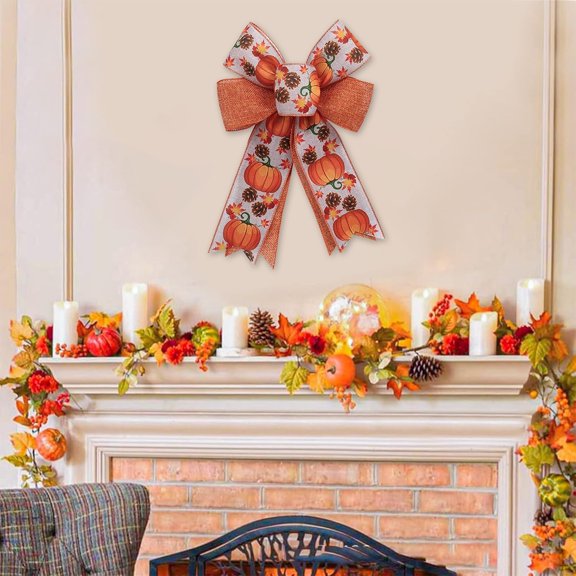 Autumn Fall Bow Pumpkin Maple Leaf Woven Ribbon - 3 Yards, Decorative Craft Trim for Wreaths, Gift Wrapping, DIY Home Decor & Floral Arrangements