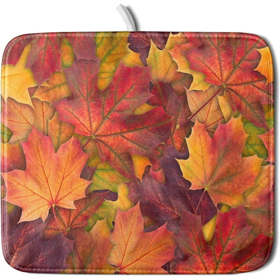 Autumn Fall Dish Drying Mat for Kitchen Counter Watercolor Pumpkin Maple Leaf Drying Mat 18 x 24 Inch with Absorbent Reversible Microfiber Dish Drying Pad Dish Rack Drainer Mats for Coffee Bar