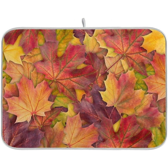 Autumn Fall Dish Drying Mat for Kitchen Counter Watercolor Pumpkin Maple Leaf Drying Mat 18 x 24 Inch with Absorbent Reversible Microfiber Dish Drying Pad Dish Rack Drainer Mats for Coffee Bar