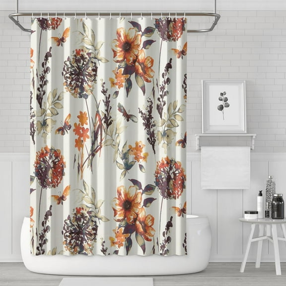 Autumn Fall Farmhouse Botanical Leaf Shower Curtain,Reusable Show Curtain with Hooks Basic Polyester Fabric Curtains for Halloween Thansgiving Christmas Hotel Dorm