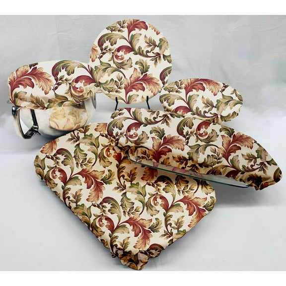 Autumn Fall Floral Leaves Reusable Fabric Bowl and Casserole Pan Covers by Penny's Needful Things (5 Cover Set)