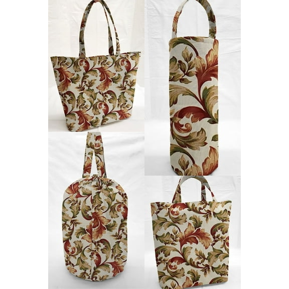 Autumn Fall Floral Leaves Reusable Fabric Gift Bags and/or Tote Bags (Drawstring Tote)
