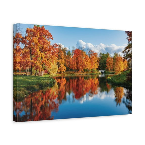 Autumn Fall Forest Orange Leaves Lake Nature Wilderness Photography Canvas Wall Art for Home Decor Ready-to-Hang